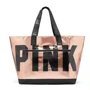 Vicorias Secret PINK Metallic Rose Gold Tote Bag